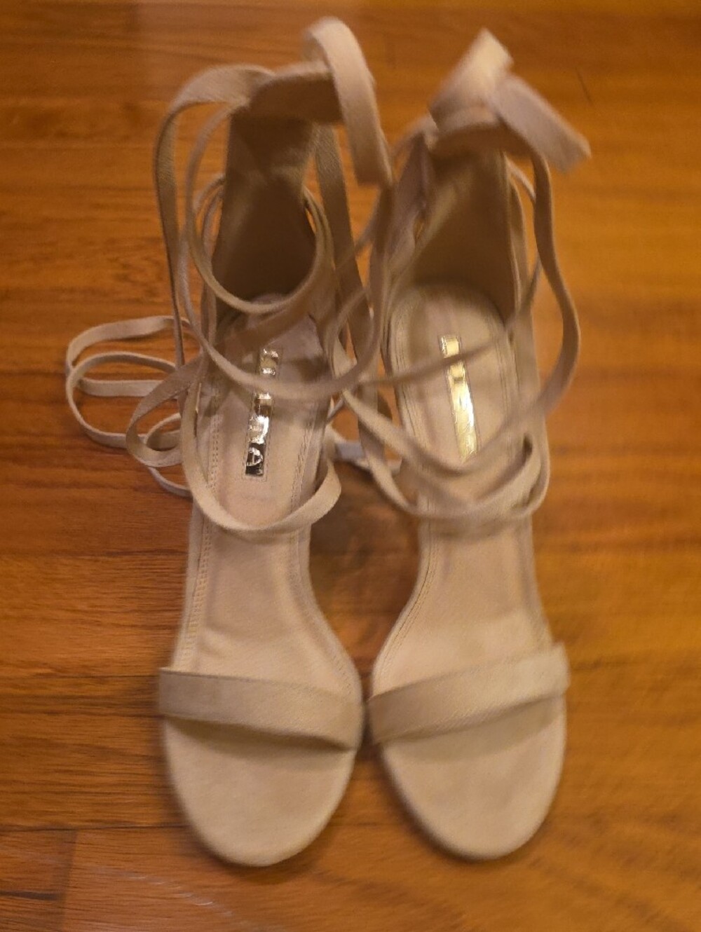 Lilliana Nude Lace-Up Ankle Wrap Sandals - Sz 10 - Picture 7 of 9